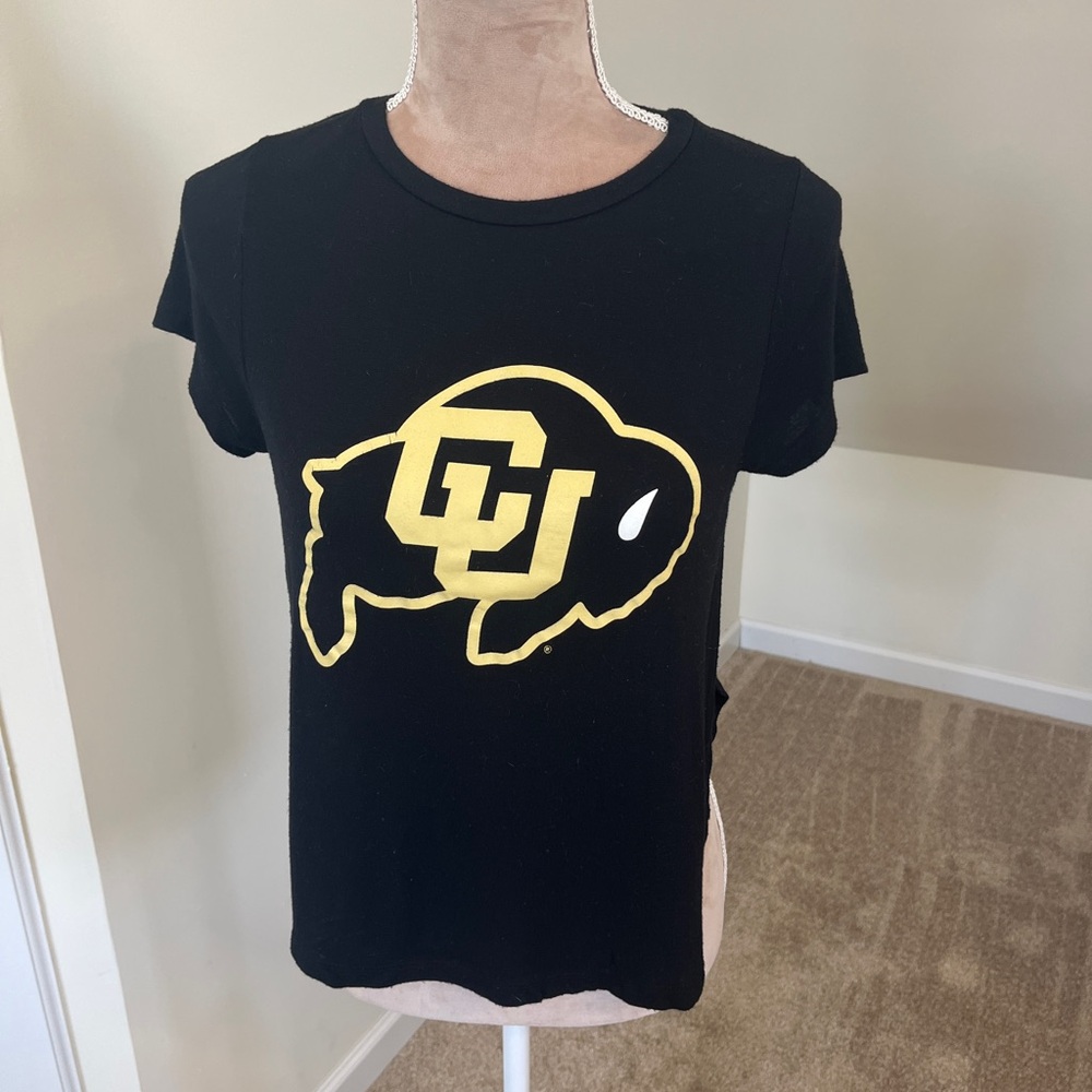 University of Colorado Black Stretch T-Shirt Crop Top Made in USA Women’s Small